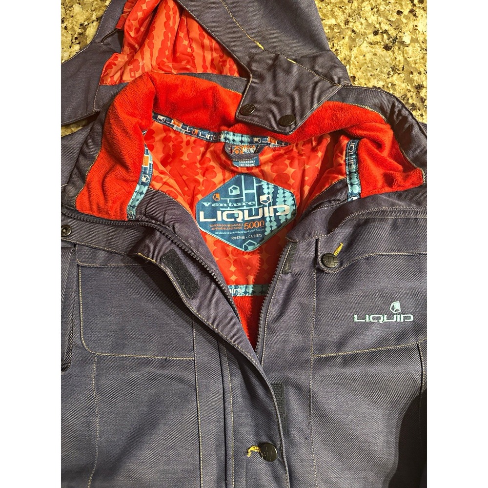 Liquid Venture Hooded Ski Jacket Unisex Adults M Blue/Orange Full Zip Buttons